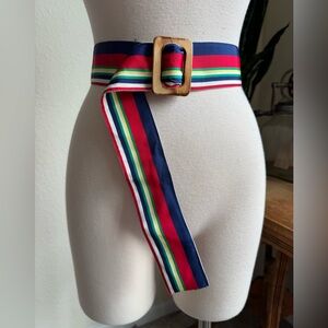 Vintage Rainbow Belt with Wooden Buckle 70s‎ Style Preppy Accessory